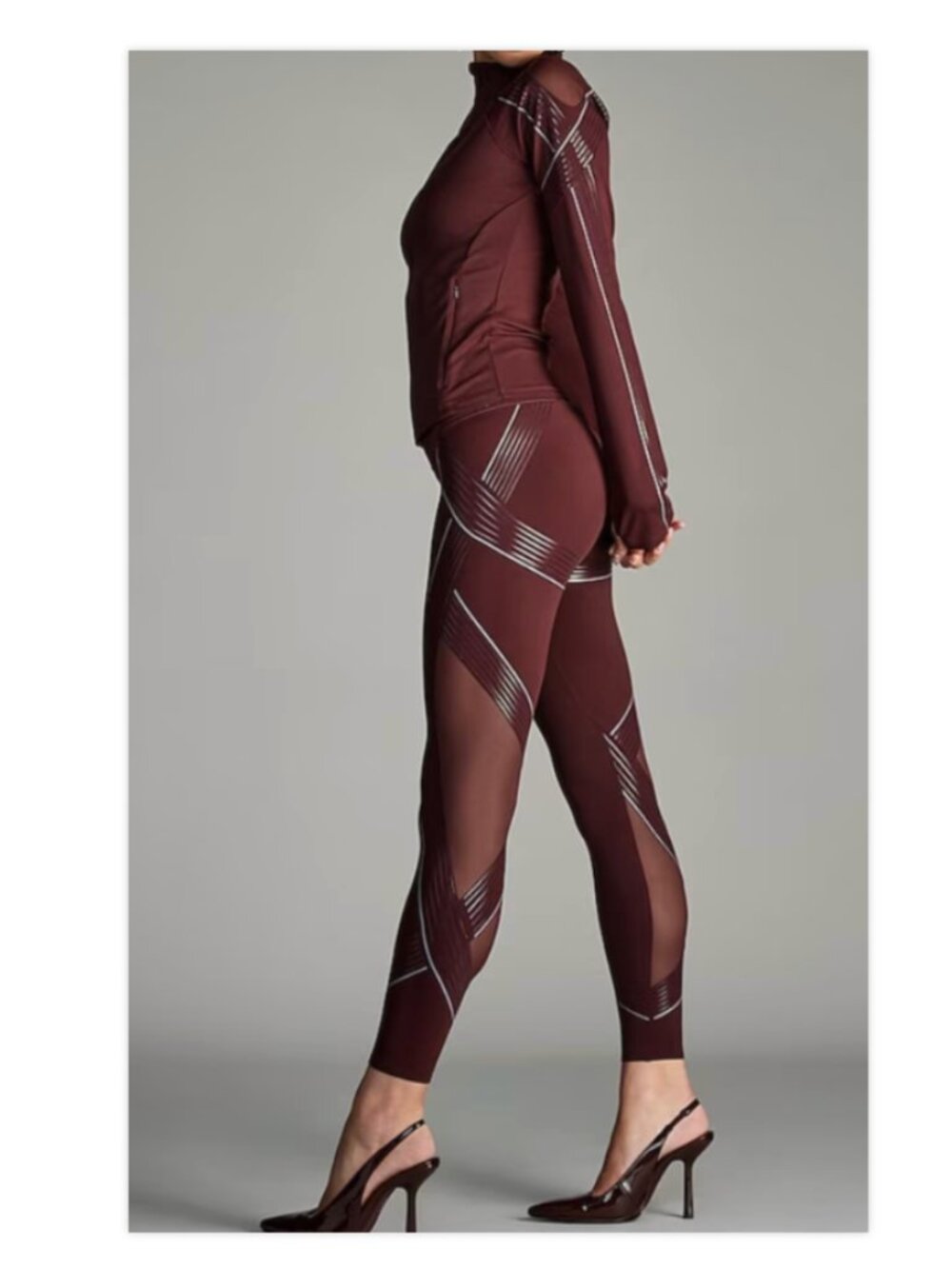 VSX Elevate Contours 3 Piece Set Burgundy Brown Jacket Leggings Sport Bra Size S - Picture 2 of 11